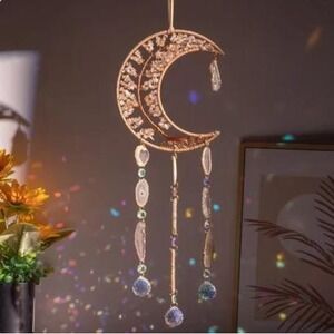 Colorful Crystal Gemstone Moon Suncatcher in‎ Citrine Yellow